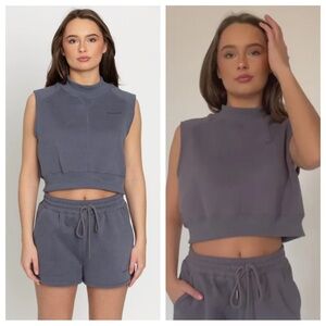 Gold Hinge Top Womens XL Gray Cropped Sweatshirt‎ Athletic Gym Workout Lounge